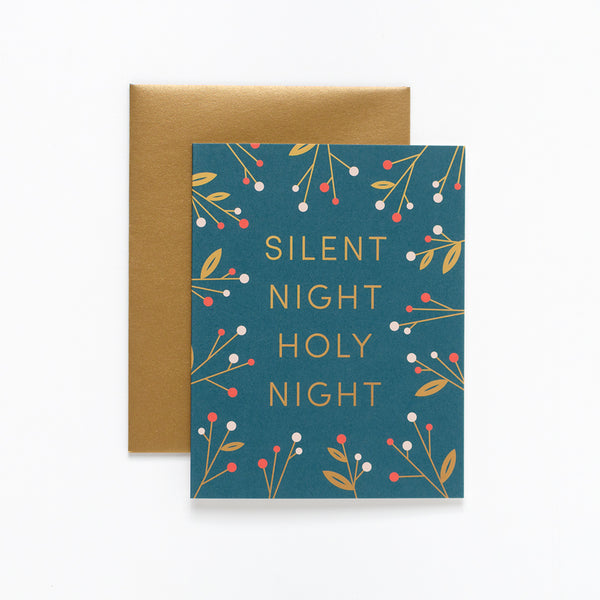 Silent Night, Dark Green Christmas Greeting Card