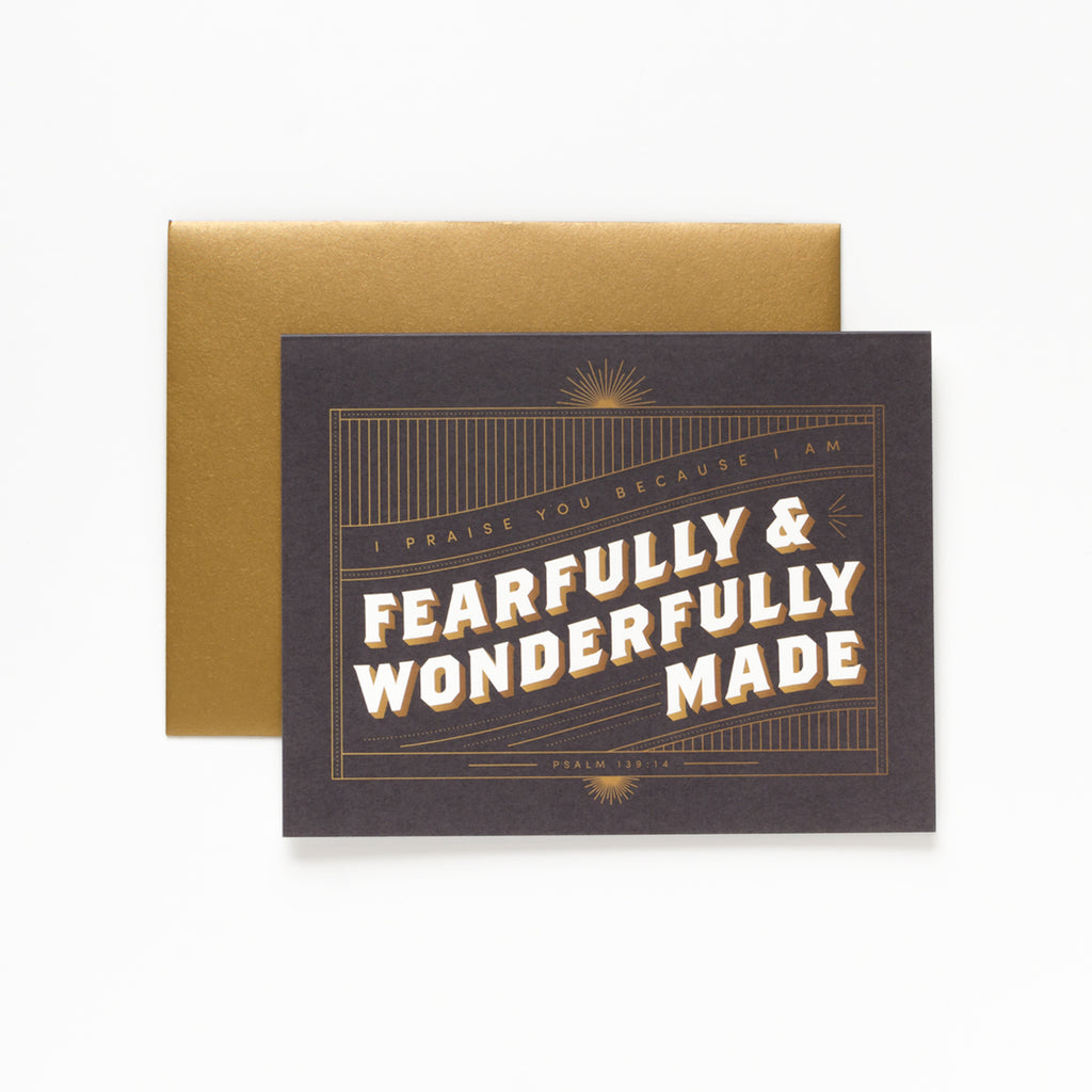 Wonderfully Made, Black Greeting Card